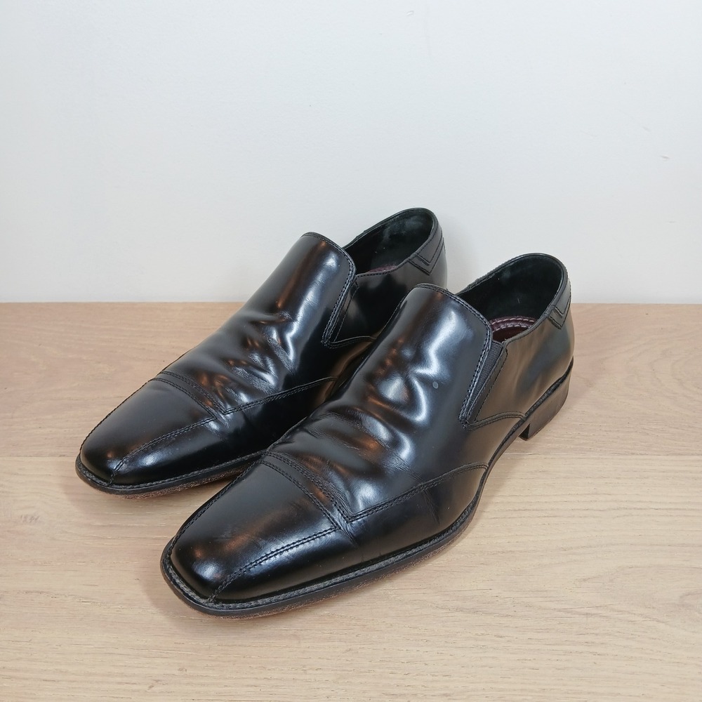 Johnston & Murphy Dress Shoes Men 9M Black Leather Slip On Cap Toe Loafers